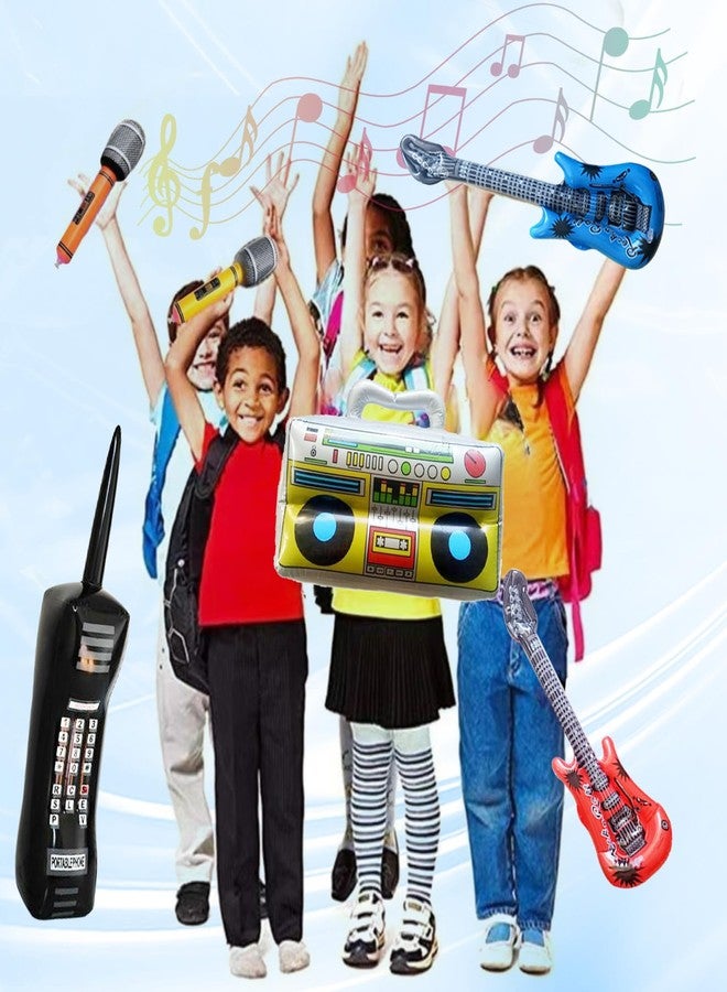 YIHAOSSING 80s 90s Theme Party Decorations, Includes a Boom box, Inflatable Cell Phone, 2 Microphones,2 Inflatable Guitar and a Hand Pump for Hip Hop Party Theme Supplies Cosplay Props (7pcs) - Image 5